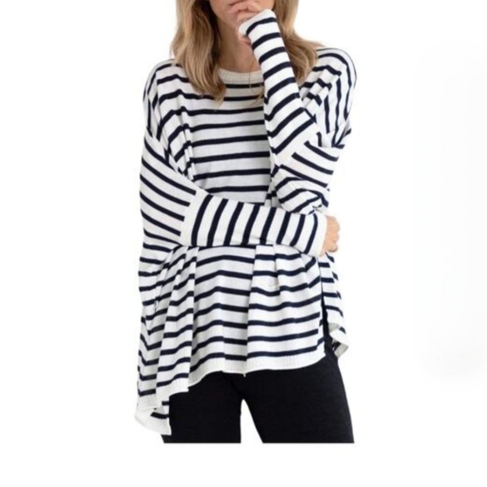 Mersea Catalina Crewneck Sweater Navy & White Anchor Stripe Sz OS Sold OutOnline